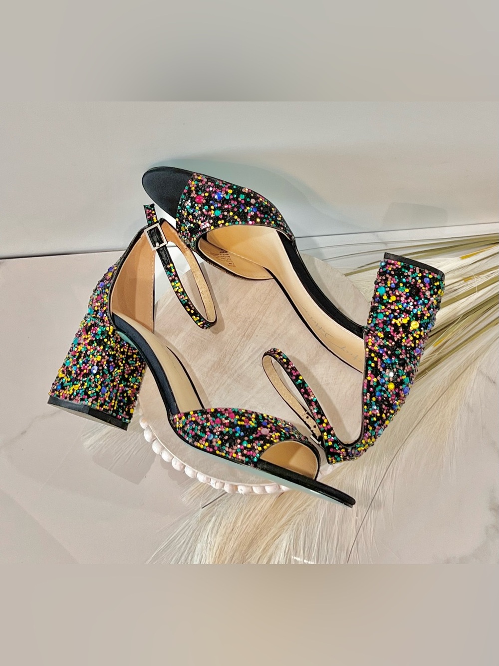 Betsey Johnson Black Multicolor Beaded Block Heel - Picture 15 of 16
